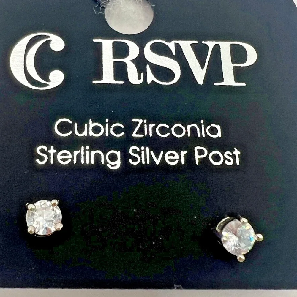 RSVP Cubic Zirconia‎ Sterling Silver Post Round Stud Earrings New CZ NOS 3mm